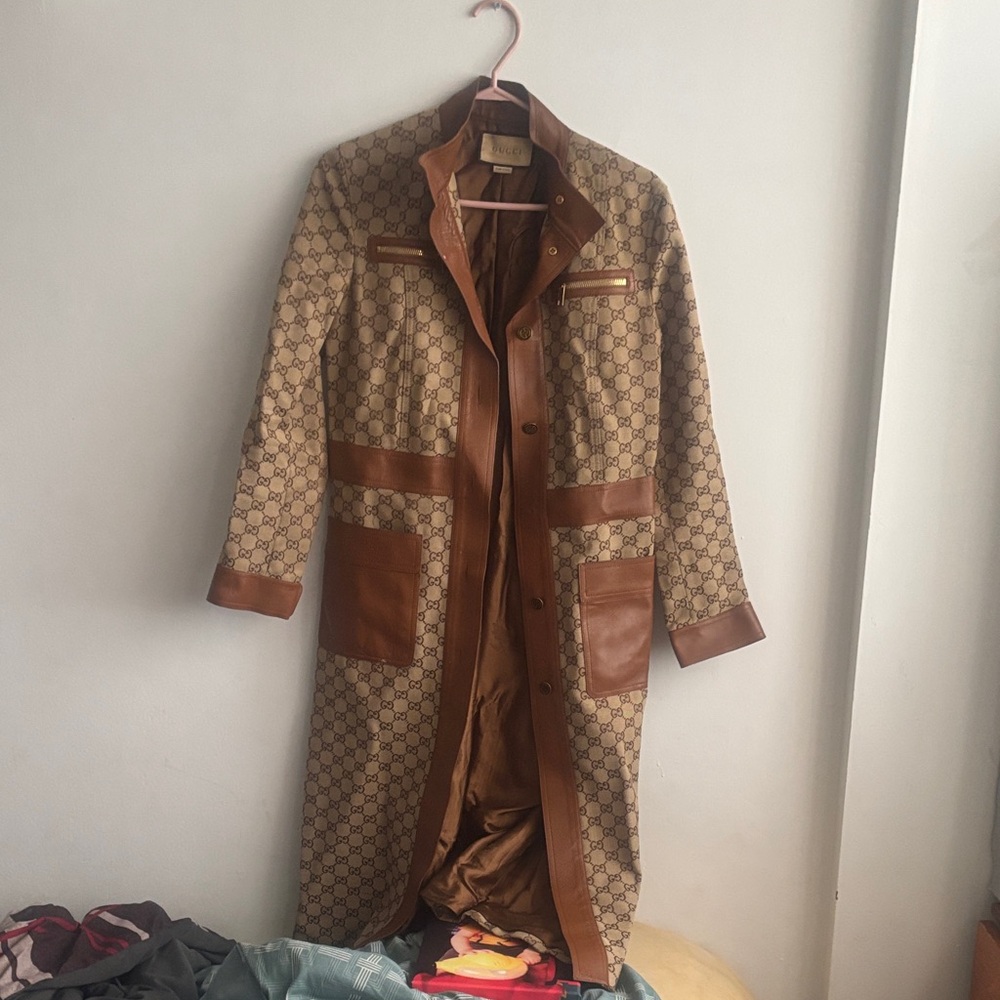 Designer Gucci logo Brown and Tan Long Coat